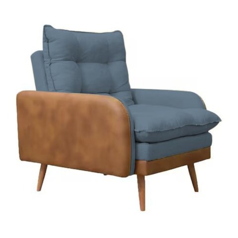 Poltrona do Papai Reclinável 5 Posições Linho Azul Marinho com Corino Nozes