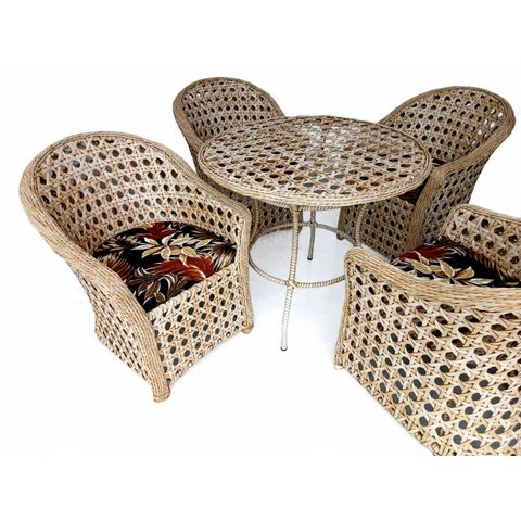 Conjunto Poltronas com Mesa Jardim Varanda Área Externa Fibra Sintética Tratamento Uv Cor Natural