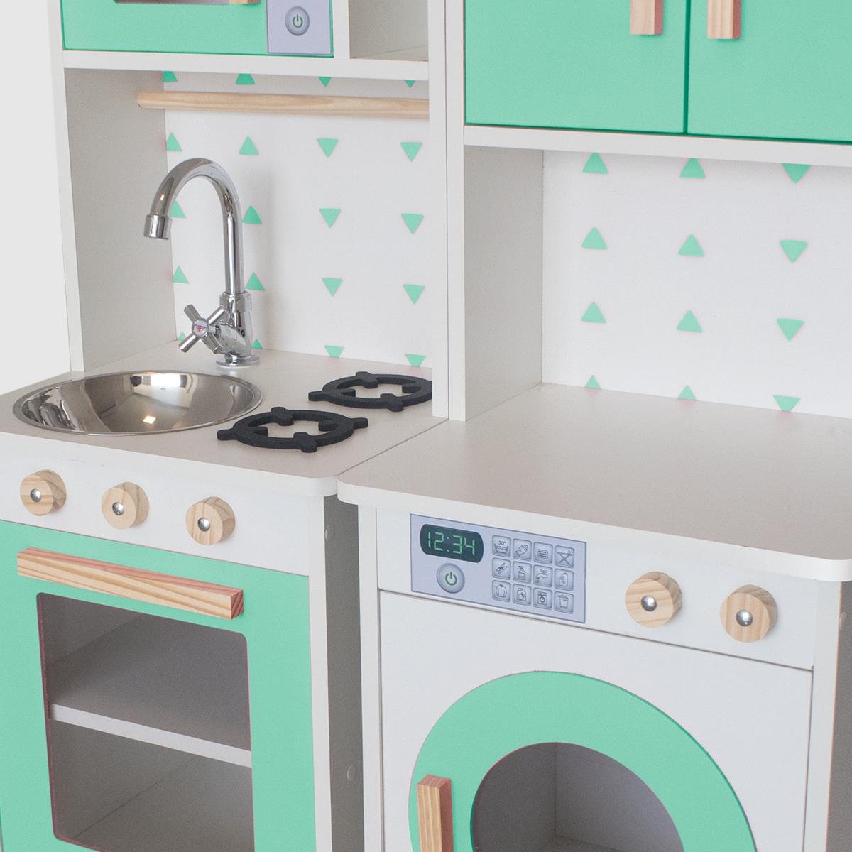 Kit Mini Cozinha Infantil com Geladeira e Máquina de Lavar - Verde Claro - 3
