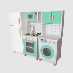 Kit Mini Cozinha Infantil com Geladeira e Máquina de Lavar - Verde Claro - 1