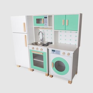 Kit Mini Cozinha Infantil com Geladeira e Máquina de Lavar - Verde Claro