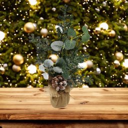 Arranjo Enfeite de Mesa Rústico Natal Folhagens e Pinha Natural 37cm - Magizi - 5