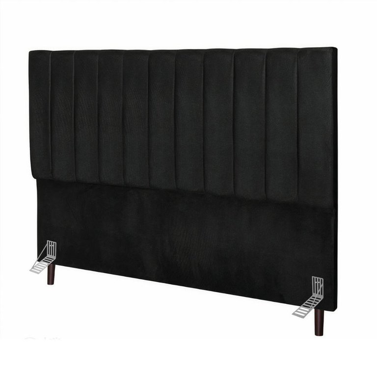 Cabeceira Estofada Cama Solteiro 100 Cm Esther Linho e Frame Cor:preto