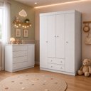 Ver imagem 1 de Conjunto Quarto Bebê Helena 100% MDF Roupeiro 4 Pts 2 Gav Cômoda 1 Pt 4 Gav Infantil Branco Phoenix
