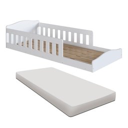 Cama com Colchão Solteiro Montessoriana Infantil Proteção Lateral Branco Encanto Completa Móveis - 1