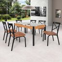 Ver imagem 1 de Conjunto Sala de Jantar Mesa 140cm x 77cm Tampo Vidro com 6 Cadeiras Karina Preto/Fosco/Caramelo