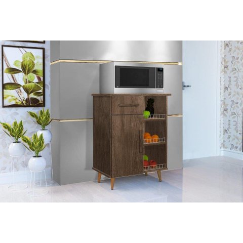 Balcão / Fruteira Cris com 1 Porta + 1 Gaveta Estilo Retrô com Pés em Madeira Cor Canela Rm