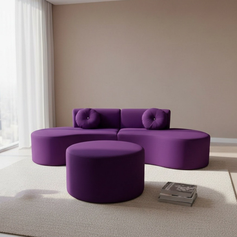 Sofá Modular Orgânico Monterrey 260cm + Puff Veludo Roxo