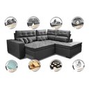 Ver imagem 3 de Sofá de Canto 2.60x2.36m Retrátil e Reclinável com Molas Cama inBox Platinum Direito Suede Cinza