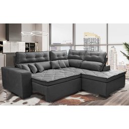 Sofá de Canto 2.60x2.36m Retrátil e Reclinável com Molas Cama inBox Platinum Direito Suede Cinza - 1