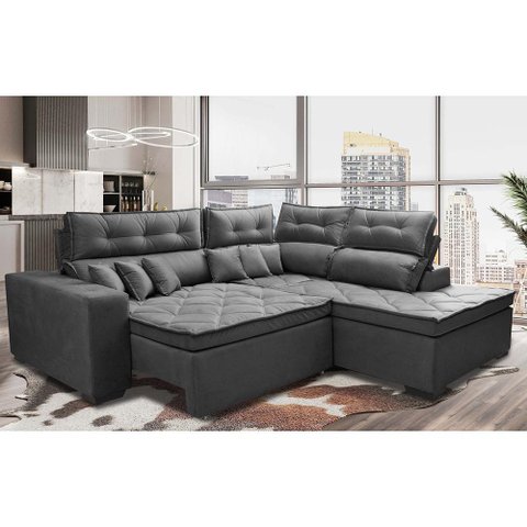 Sofá de Canto 2.60x2.36m Retrátil e Reclinável com Molas Cama inBox Platinum Direito Suede Cinza