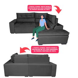 Sofá de Canto 2.60x2.36m Retrátil e Reclinável com Molas Cama inBox Platinum Direito Suede Cinza - 4