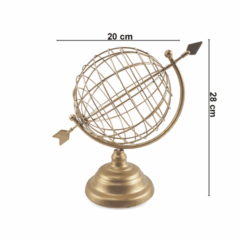 Globo Giratório Modelo Flecha Enfeite de Mesa em Metal Dourado 26x18 Cm