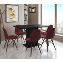 Ver imagem 1 de Mesa Jantar Londres Retangular Preta137x90cm 6 Cadeiras Estofadas Vermelho Madeira