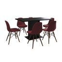 Ver imagem 6 de Mesa Jantar Londres Retangular Preta137x90cm 6 Cadeiras Estofadas Vermelho Madeira