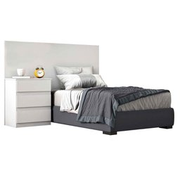 Cabeceira Cama Box Madeirado Solteiro Sollo c/ 1 Mesa Branco - Novo Horizonte - 1