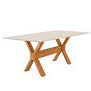 Ver imagem 1 de Mesa para Sala de Jantar Star 220cm Tampo Canto Moeda Laqueado com Vidro