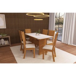 Conjunto de Mesa Indékes Evora Lisboa 150cm com 6 Cadeiras - Freijó/Off White - 2