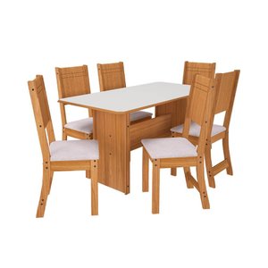 Conjunto de Mesa Indékes Evora Lisboa 150cm com 6 Cadeiras - Freijó/Off White