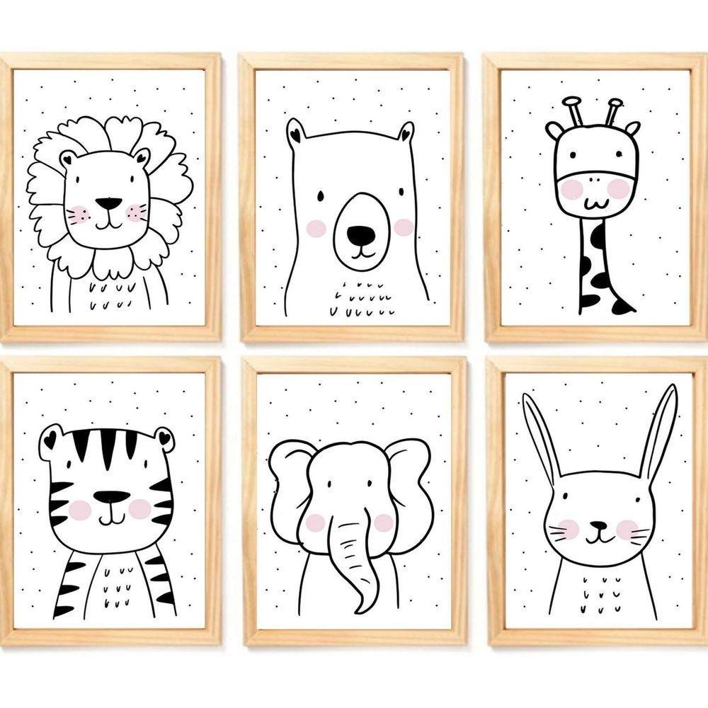 Quadro Infantil Safari 6 Un A4 Vidro e Pendurador