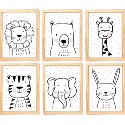 Quadro Infantil Safari 6 Un A4 Vidro e Pendurador - 1