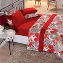Ver imagem 1 de Kit Edredom + Jogo de Lençol Malha 100% Algodão Primavera 7 Peças Queen - Floral Vermelho