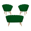 Ver imagem 1 de Kit Namoradeira + 2 Poltronas Decorativa Pétala Suede Verde Pés Madeira Ms Decor