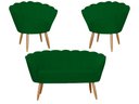 Ver imagem 1 de Kit Namoradeira + 2 Poltronas Decorativa Pétala Suede Verde Pés Madeira Ms Decor