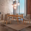 Ver imagem 1 de Mesa de Jantar Copper 180cm Tampo Mdf com 6 Cadeiras Moderna Veludo Capuccino/naturalle/naturalle