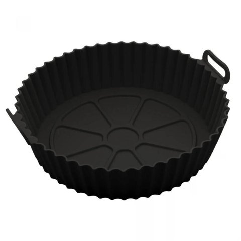 Forma Redonda de Silicone Preta Air Fryer Preta Lyor com Alça Antiaderente Reutilizável