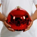 Ver imagem 2 de Kit 2 Bolas de Natal Gigante Vermelha 20cm Tradicional Brilho Espelhado com Cordão para Pendurar