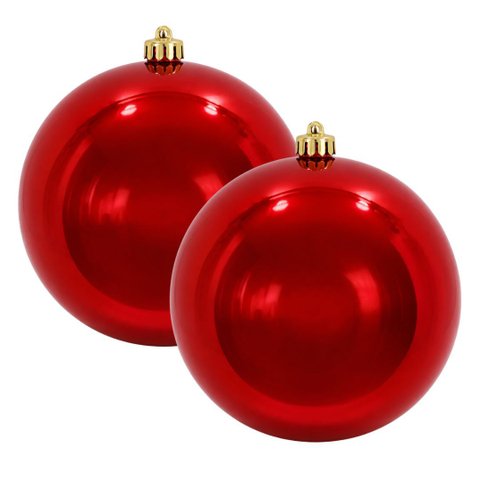 Kit 2 Bolas de Natal Gigante Vermelha 20cm Tradicional Brilho Espelhado com Cordão para Pendurar