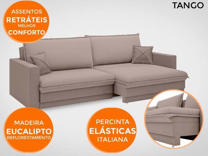 Sofá Tango 2,60M Sem Caixa, Retrátil e Reclinável Velosuede Marrom - Netsofás - 5