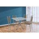 Ver imagem 1 de Conjunto: Mesa Sala Jantar Volga C/ Tampo de Vidro 90cm e 4 Cadeiras Florença Niquel - Courano