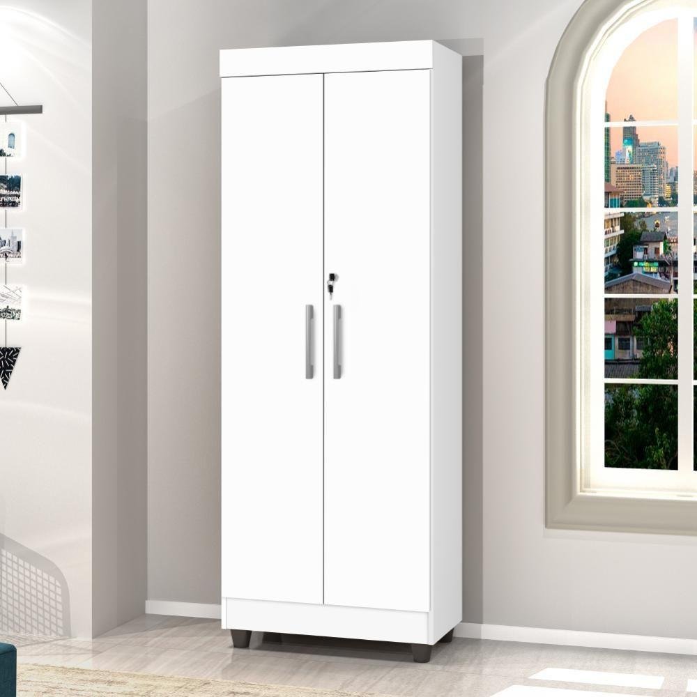 Armário Multiuso Lavanderia Com Chave 2 Portas 1,80M Branco