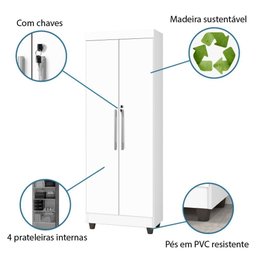 Armário Multiuso Lavanderia Com Chave 2 Portas 1,80M Branco - 3