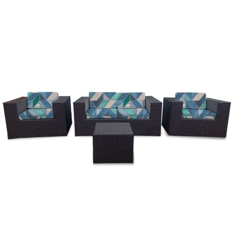 Conjunto Bora Bora Escuro - 1 Sofá 2 Lugares + 2 Poltronas + 1 Mesa de Centro - Marajó