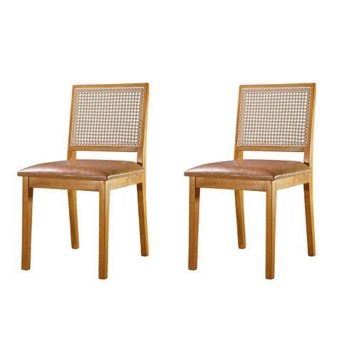 Kit 2 Cadeiras de Telinha Atenas em Madeira Maciça Tauari e Couro Caramelo
