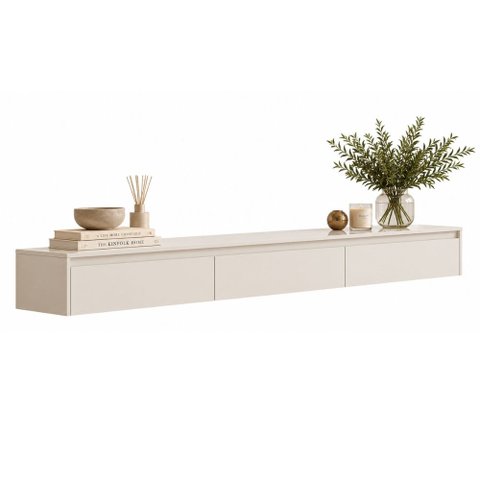 Aparador Suspenso para Hall de Entrada 3 Gavetas Aspen Off White Edn