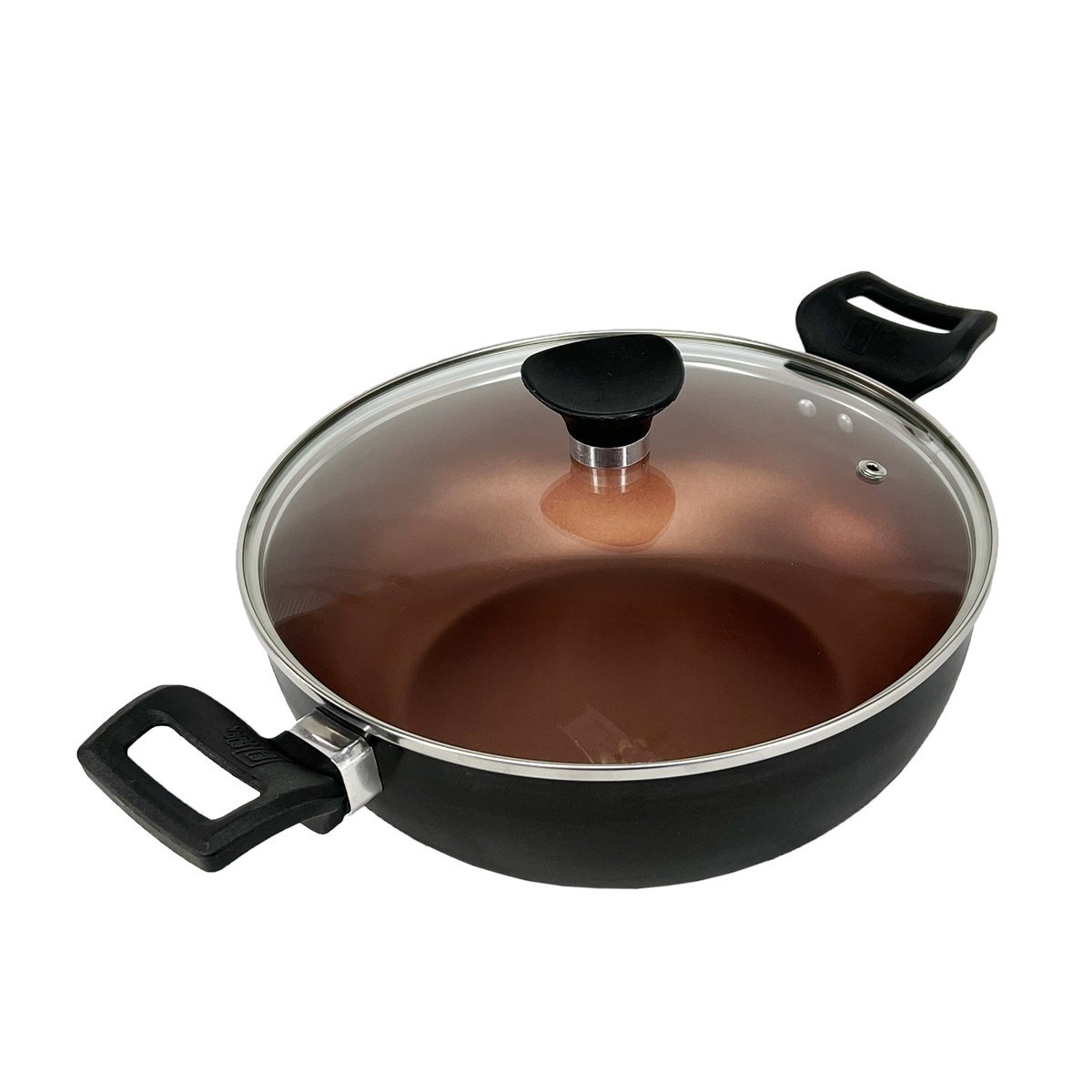 Panela Frigideira Caçarola Tampa de Vidro WOK 24 cm Antiaderente Alumínio - Cobre - 3