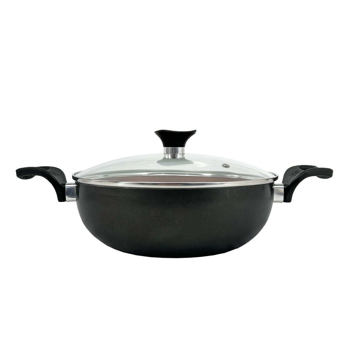 Panela Frigideira Caçarola Tampa de Vidro WOK 24 cm Antiaderente Alumínio - Cobre - 4