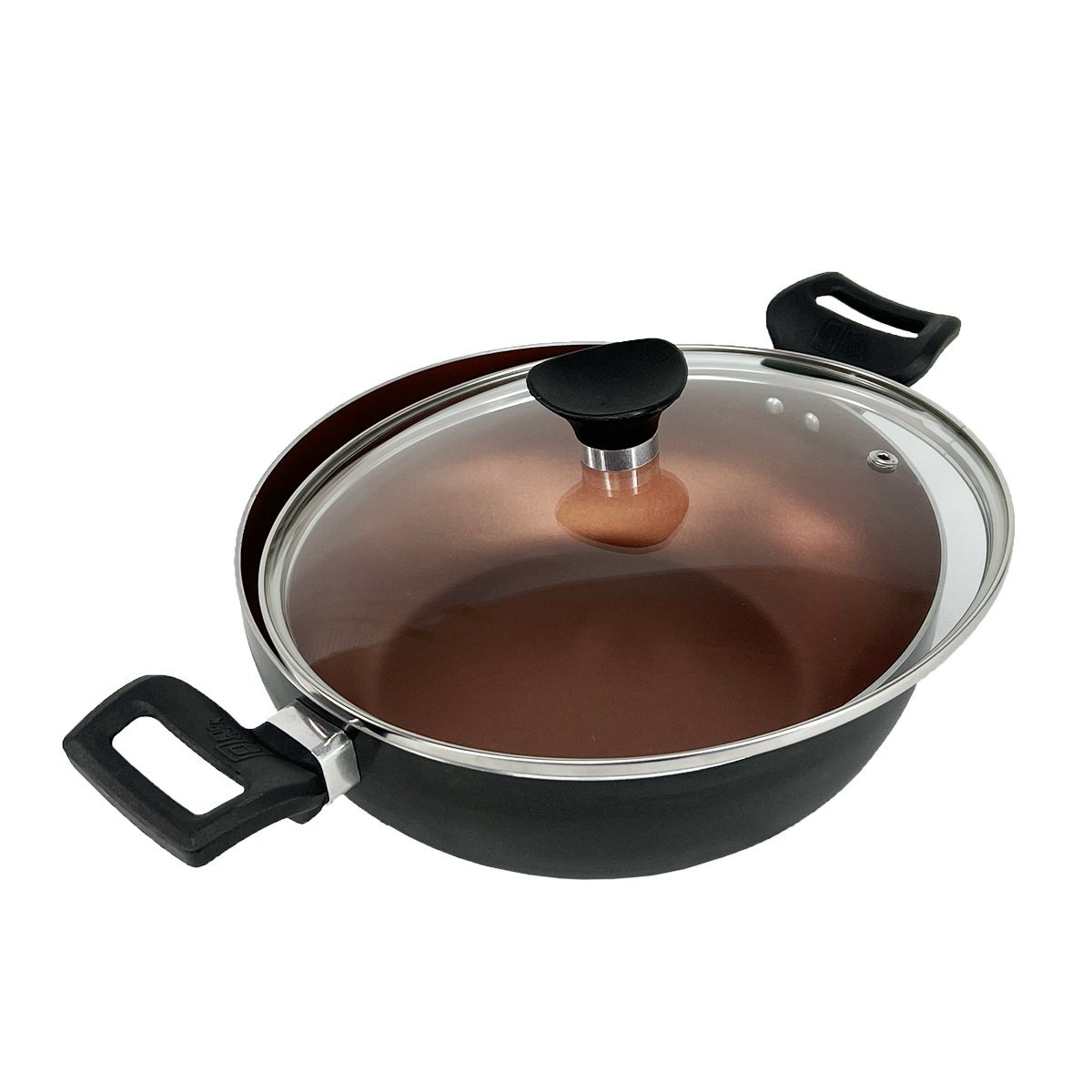 Panela Frigideira Caçarola Tampa de Vidro WOK 24 cm Antiaderente Alumínio - Cobre - 5