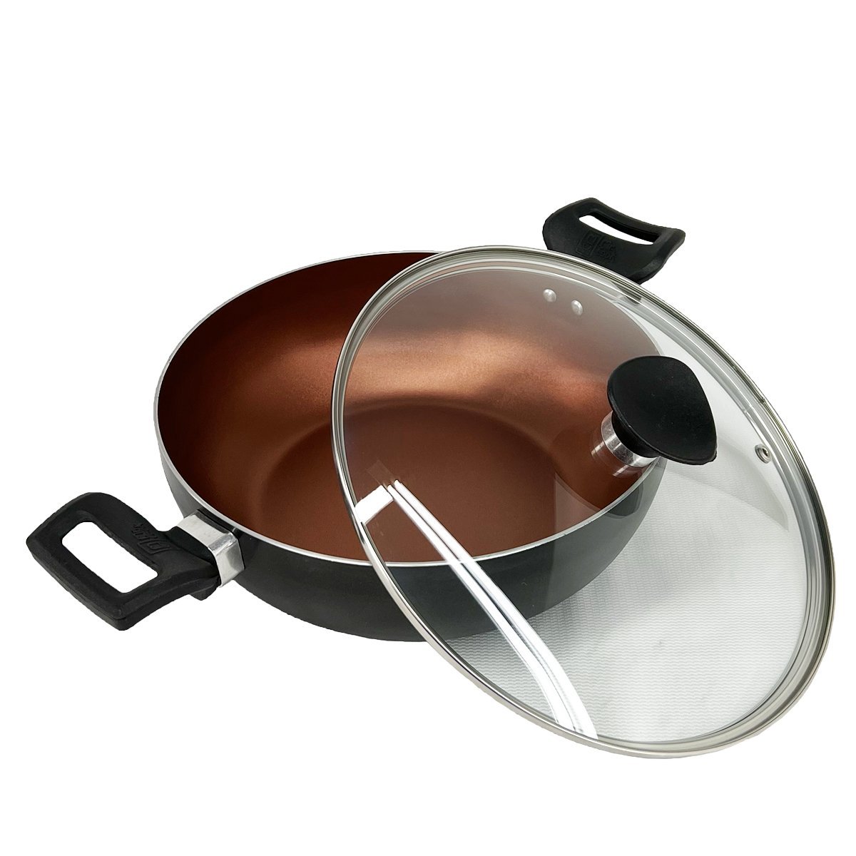 Panela Frigideira Caçarola Tampa de Vidro WOK 24 cm Antiaderente Alumínio - Cobre - 2