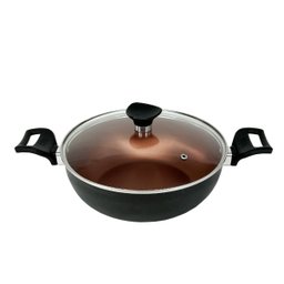 Panela Frigideira Caçarola Tampa de Vidro WOK 24 cm Antiaderente Alumínio - Cobre - 1