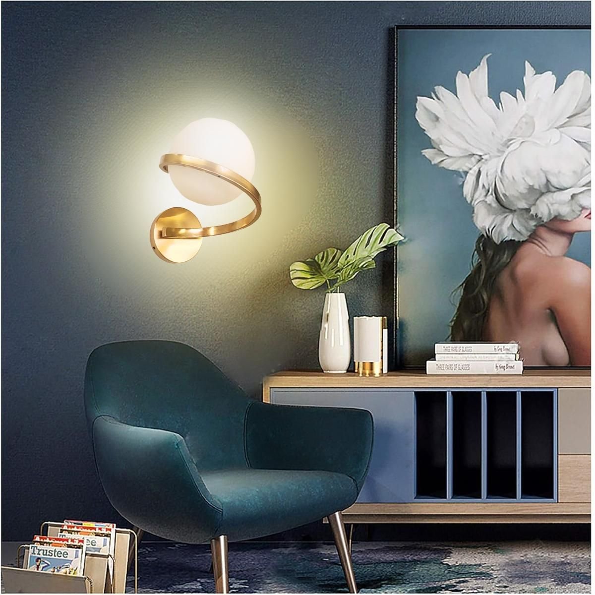Ver imagem 3 de Luminária Arandela 24cm Globo Vidro 15cm Jabuticaba Parede Gimpo Kjbd-444:dourada