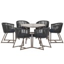 Ver imagem 1 de Mesa com 6 Cadeiras de Jantar Roma 120cm e Noronha em Alumínio Marrom Corda Náutica Estofado 12 Tram