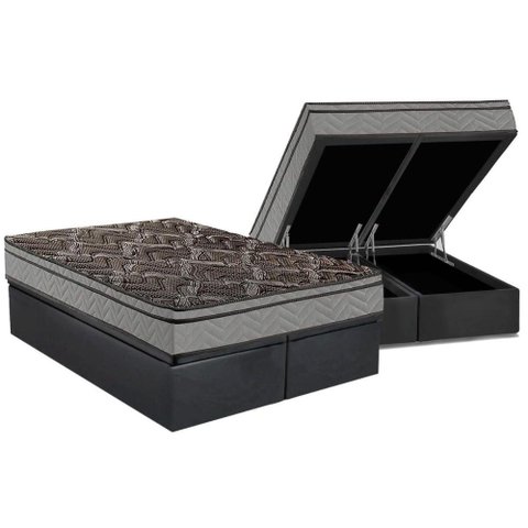 Cama Box Baú Queen: Colchão Ortopédico Paropas D28 / EP Confort Firme+ Base CRC Suede Cinza(