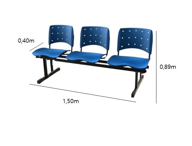 Cadeira Longarina plástica 03 Lugares - Cor azul - Ergoplax - 4