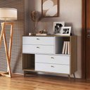 Ver imagem 3 de Cômoda Multiuso Estilo Retrô com 4 Gavetas e 2 Nichos 1,10 M Cor:branco com Mel