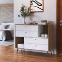 Ver imagem 1 de Cômoda Multiuso Estilo Retrô com 4 Gavetas e 2 Nichos 1,10 M Cor:branco com Mel